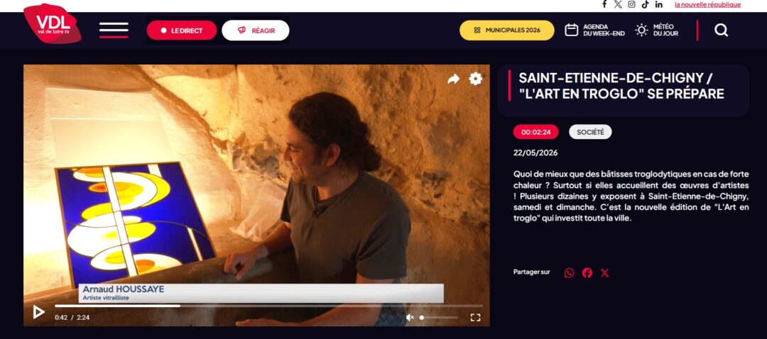 Tv Tours reportage diffusé le 22 mai 2026 pour l'Art en Troglo à Saint Etienne de Chigny (37)